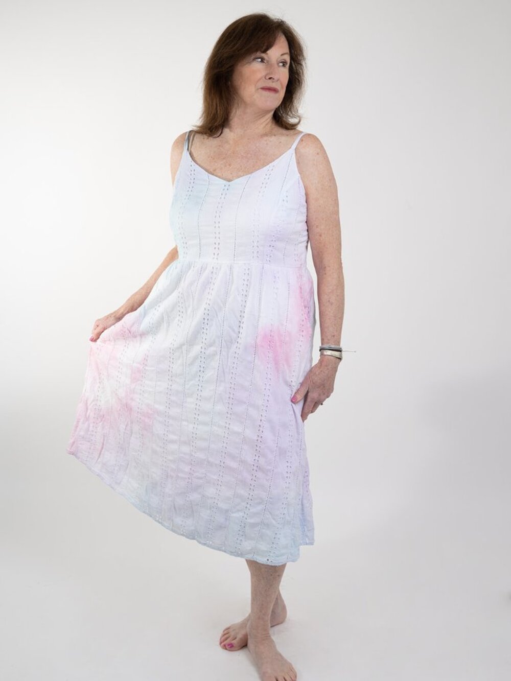 Women's XL Pastel Blue, Pink & White Random Tie-Dye Sundress